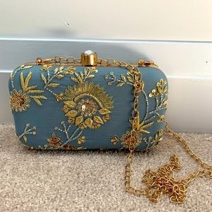 Grey Blue Clutch with chain strap
